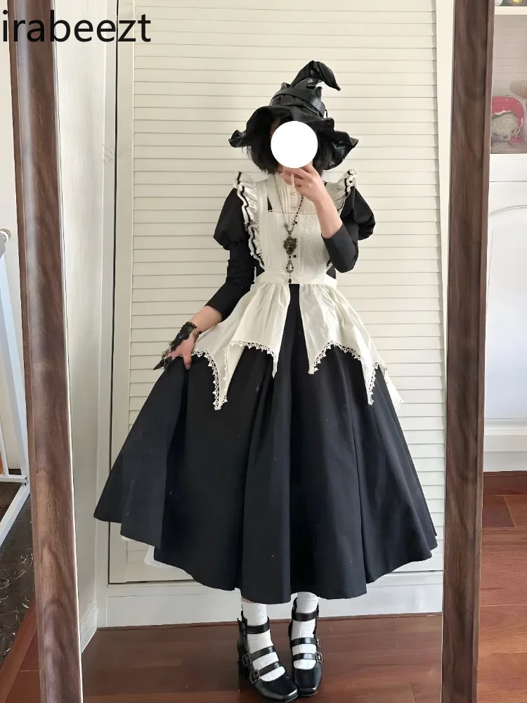 

Fasshion Design Dress Fall/Winter Dark Nun Style Apron Plus Size Authentic Puffy Sleeves Princess Lolita Dress