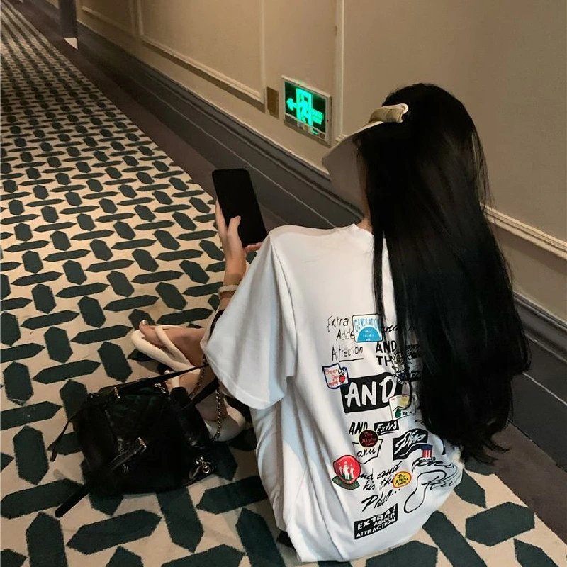 T-shirt ample ort Sve Dr coréen Sle Hong Kong Sle Design ouvert fendu vêtements d'extérieur été femmes Dr h-ape