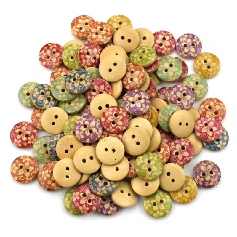 50PCS 2 Hole Wood Round Red Heart Wooden Buttons Sewing 2 Holes Christmas DIY Crafts Embellishments Scrapbooking Accessories