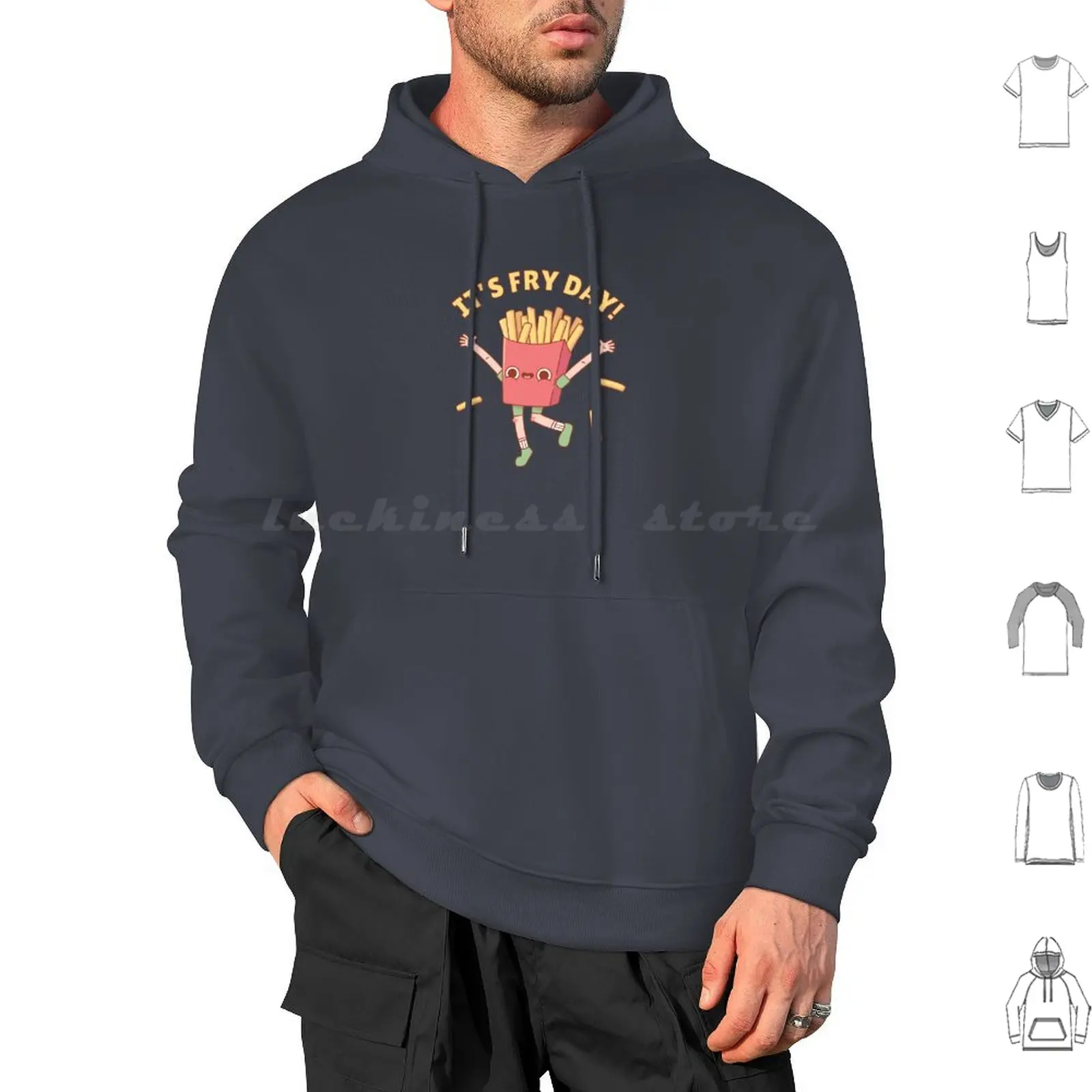 Cute French Fries Its Fry Day Pun Hoodies Long Sleeve Fast Food Funny Fries French Fries Humor Amusing Whimsical Food