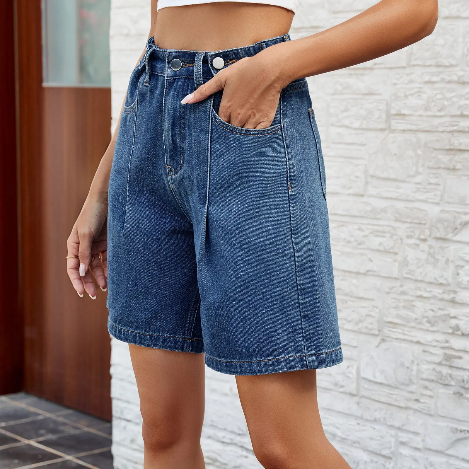 2026 Spring Summer New Women's Denim Capri Pants Adjustable Waist Washed Jeans Trendy Streetwear Casual Pants for Women view 6