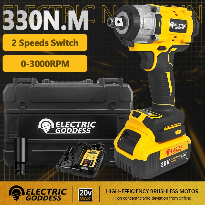 

Electric Goddess 330N.M Brushless Electric Impact Wrench 1/2 inch Cordless Wrench Screwdriver Power Tools For Dewalt 20V Battery