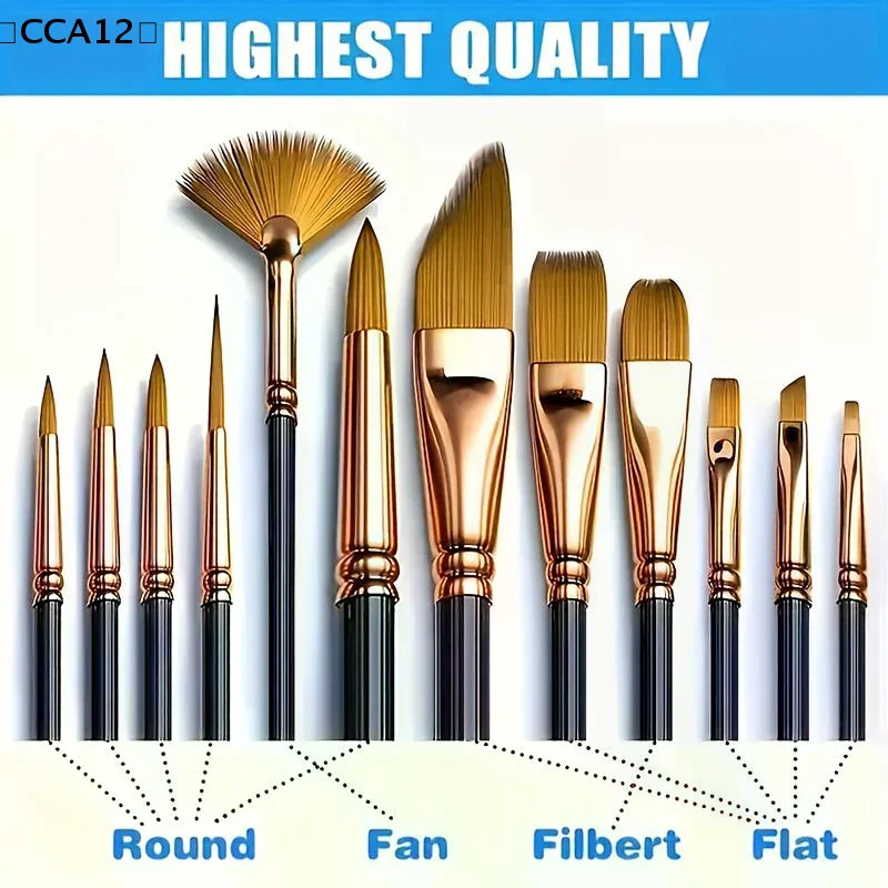 Detail Painting Brushes Set Professional Round Flat Nylon Hair Watercolor Paint Brush For Kid Students Artists Oil Painting Tool