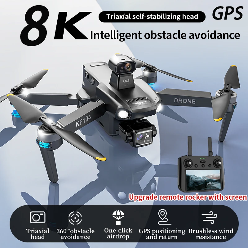 Nuovo KF104 Max EIS Drone professionale 8K 3-axis Head evitamento ostacoli 6km UAV con fotocamera pieghevole RC Quadcopter fpv Drone Toys