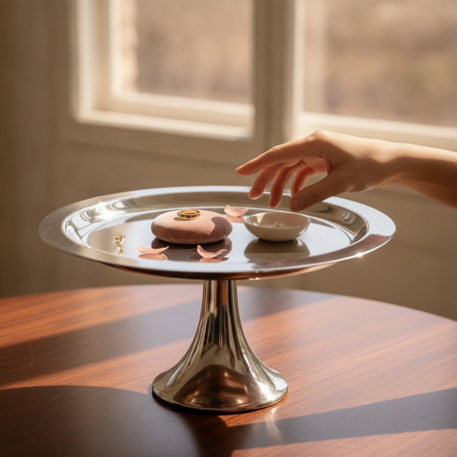 Pedestal Dessert Stand with Raised Rim Reflective Stainless Steel Dessert Stand Serving Platter Long-Lasting Food-Safe