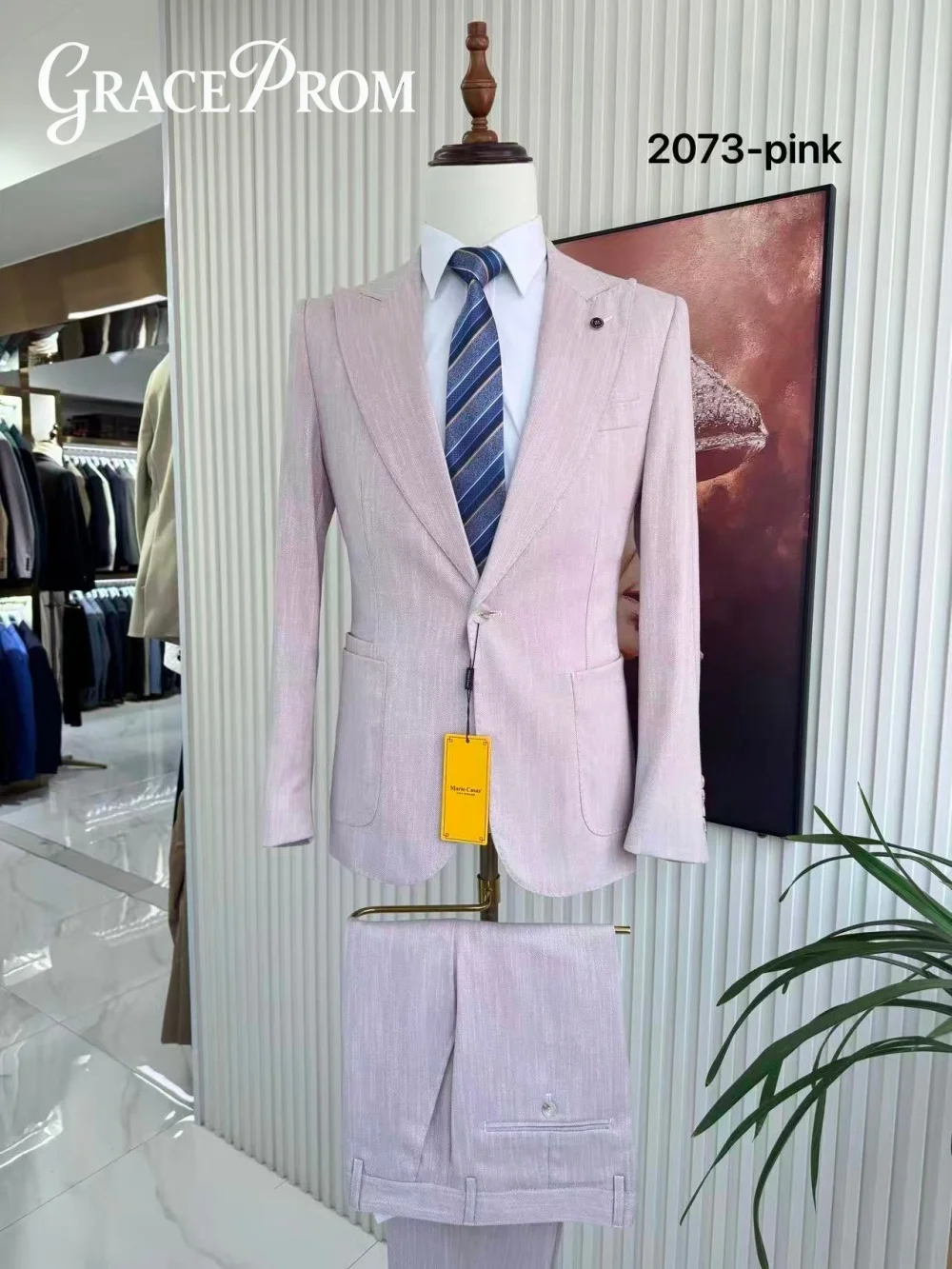 

New Style Pink Business Outdoor Gentlemans Trend Solid Color Mens Formal Casual Slimming Wedding Host Gentlemans Suit