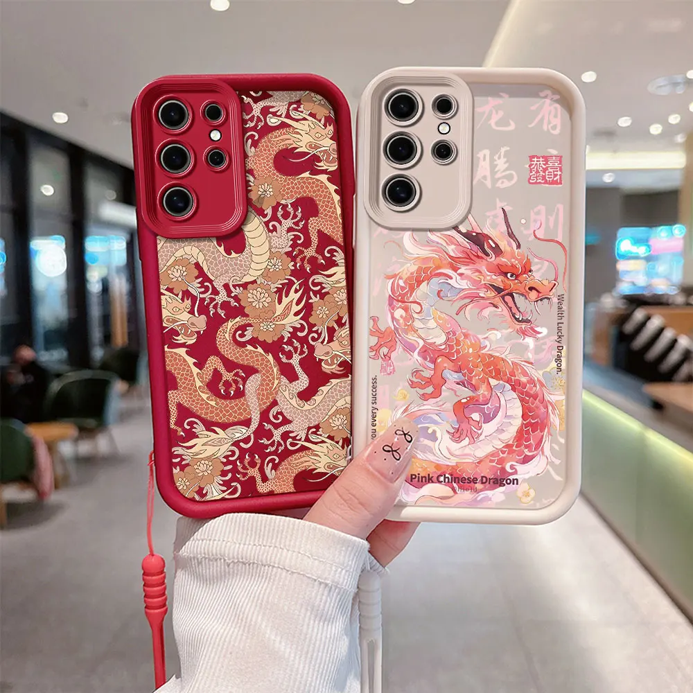 Cartoon Chinese Dragon Phone Case For Xiaomi Redmi 9A 9C 10 10C 12 12C 13C K40 K50 Note 10 11 12 13 Pro 5G Cover With Hand Strap