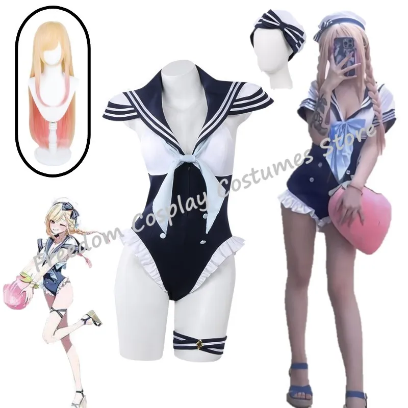 

Anime My Dress-Up Darling Kitagawa Marin Newly Cosplay Costume Wig Kitagawa Marin Summer Sexy Navy Style Swimsuit party Suits