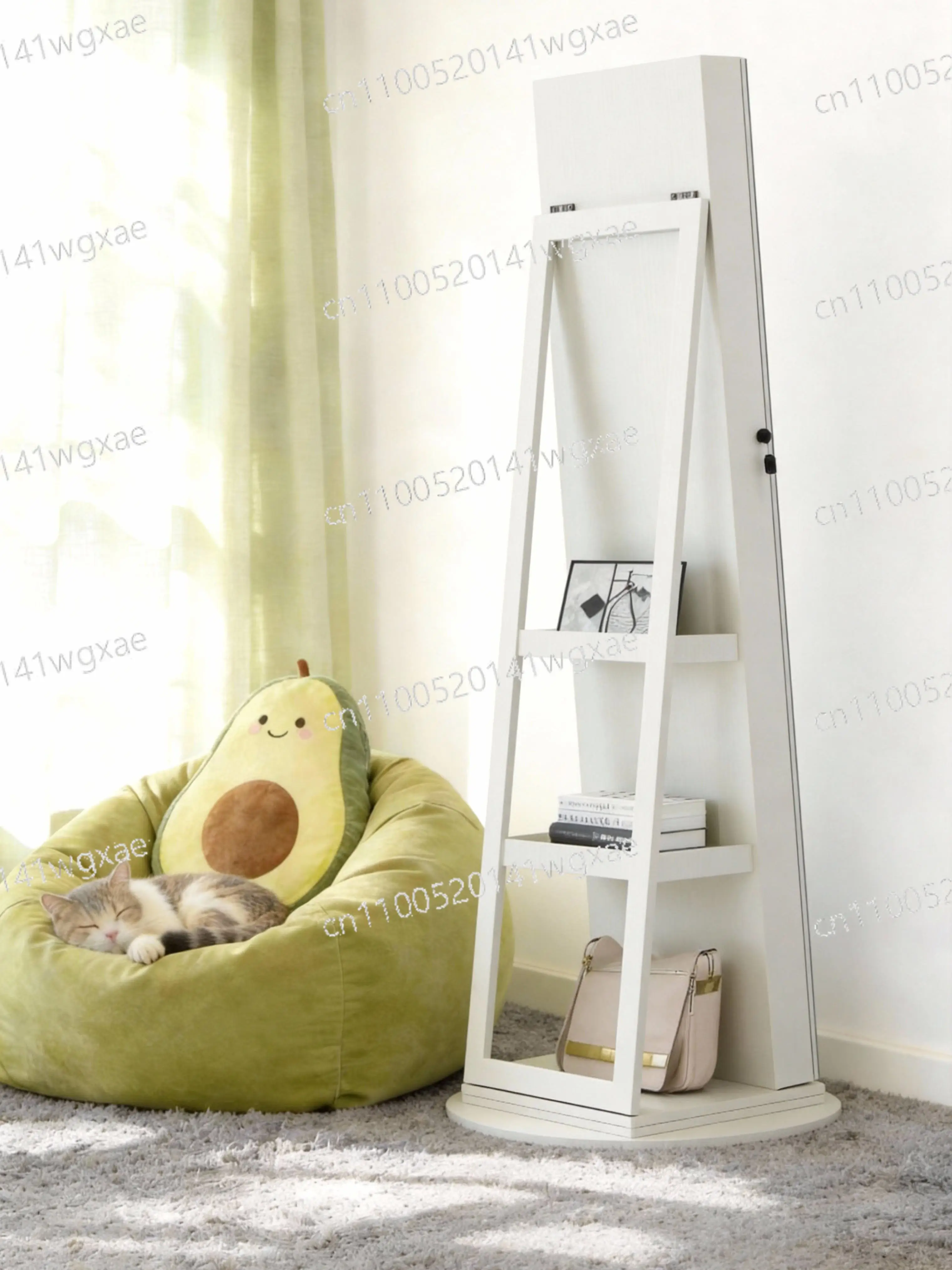 Rotatable Full Length Mirror Nordic Style Dressing Mirror with Storage Cabinet for Bedroom