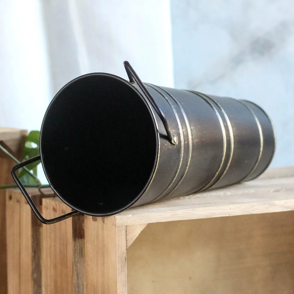 Beer Barrel Creative Tin Flower Bucket Round Protable Retro Tin Barrel Durable with Handles Wrought Vase Centerpiece