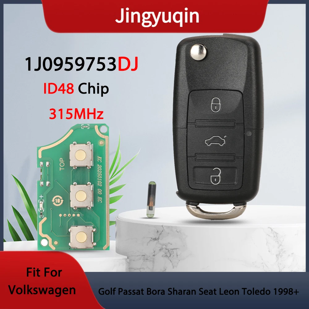 

Jingyuqin 1J0959753DJ 315 МГц ID48 3 кнопки автомобильный откидной ключ для Volkswagen Golf Passat Bora Sharan Seat Leon Toledo 1998 + дистанционный брелок