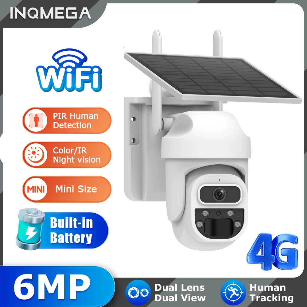 

INQMEGA 6-мегапиксельная солнечная камера 4G Sim/WiFi наружная защита безопасности солнечная батарея PIR обнаружение гуманоидов наблюдение CCTV Ubox