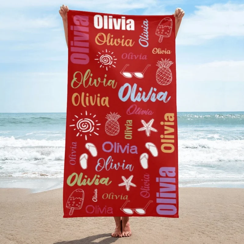 Newest Green Red Pink Towel Oliver Teal Tropical Beach Element Print Beach Towel Microfiber Quick Dry Kids Towel