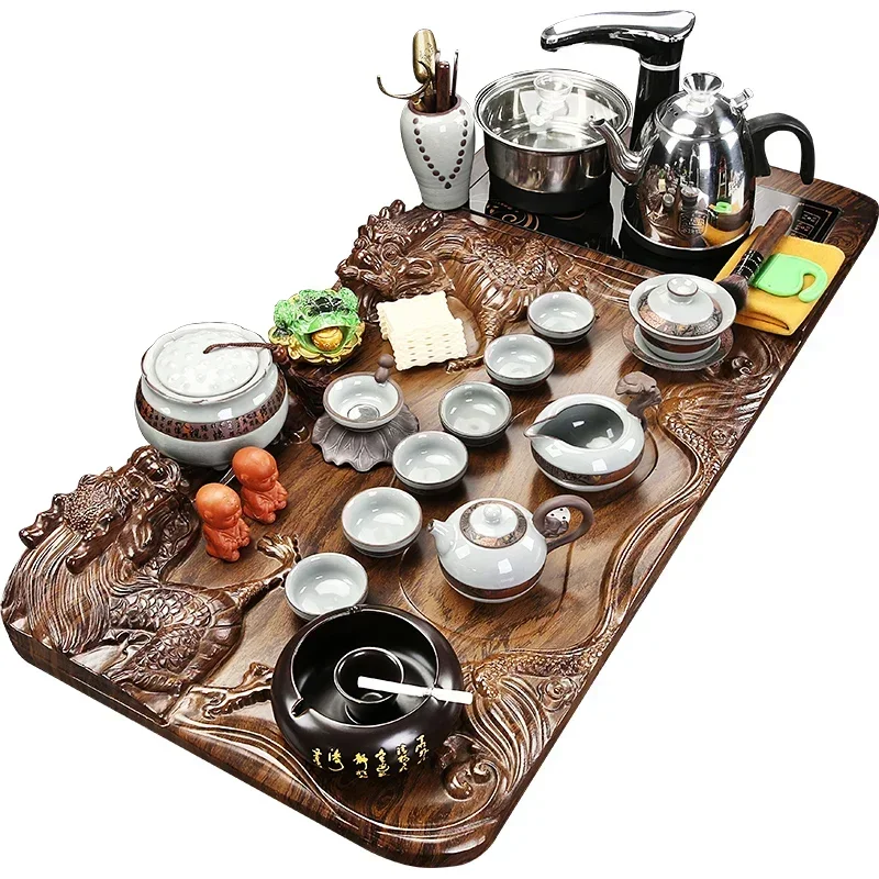 Solid Wood Tea Tray Purple Sand Kung Fu Tea Set Home Induction Cooker Drinkware Tazas De Te Coffeeware Teawar