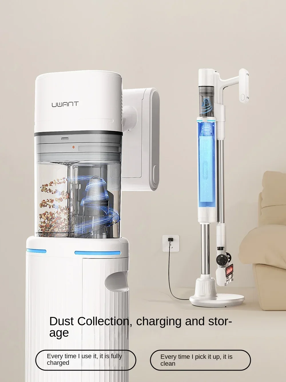 UWANT V200 Dust Collection Base Station Vacuum Cleaner, High Suction, Green Light, Dust Powder, Handheld Vacuum Cleaner