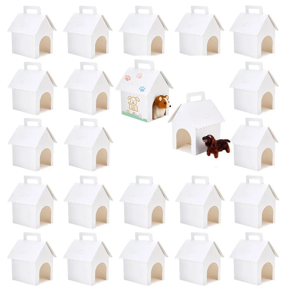 

Paper Party Gift Tote Boxes with Window for Pet House Shape White Finished Product: 12x10x18cm