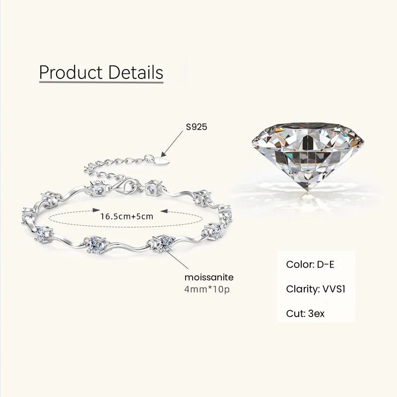 IOGOU 4MM D Color Moissanite Diamond Bracelet for Women Real 925 Silver Bracelets Fashion Wave Shape Design Jewelry Gifts 2025