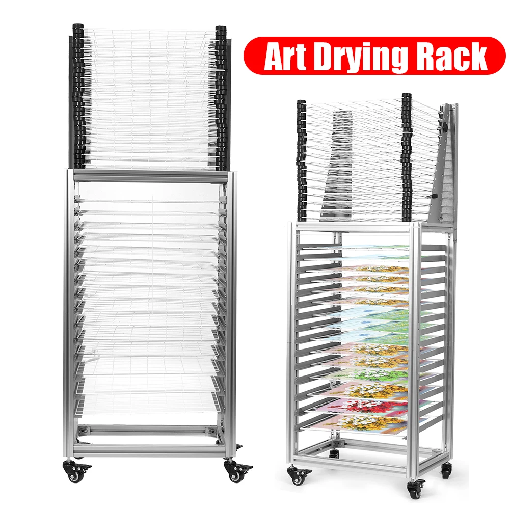 

30-Layer Mobile Easel Drying Rack with Wheels Dual-Purpose Drying Rack Multi-Function Storage Rack for School Classroom Studio