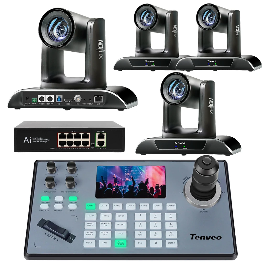 Live Streaming Video Conference System 4Pcs VHD620A NDI PTZ Conference Camera USB/HDMI/SDI/LAN/POE Camera+KB200PRO Controller