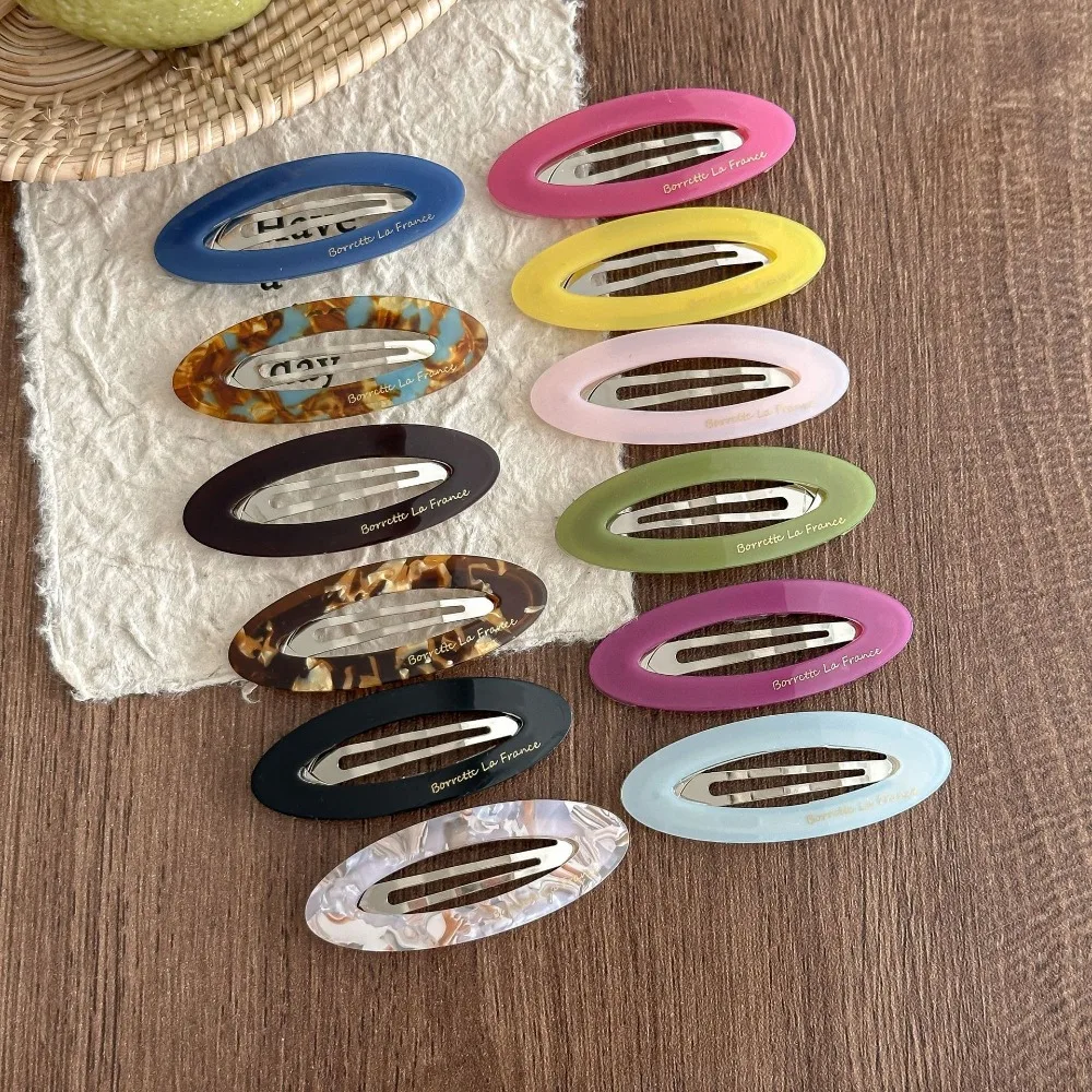 Acetic Acid Hollow Oval BB Clip for Women Forehead Hair Bangs Clip Side Clip Simple Temperament Back Head Hairpin Headdress