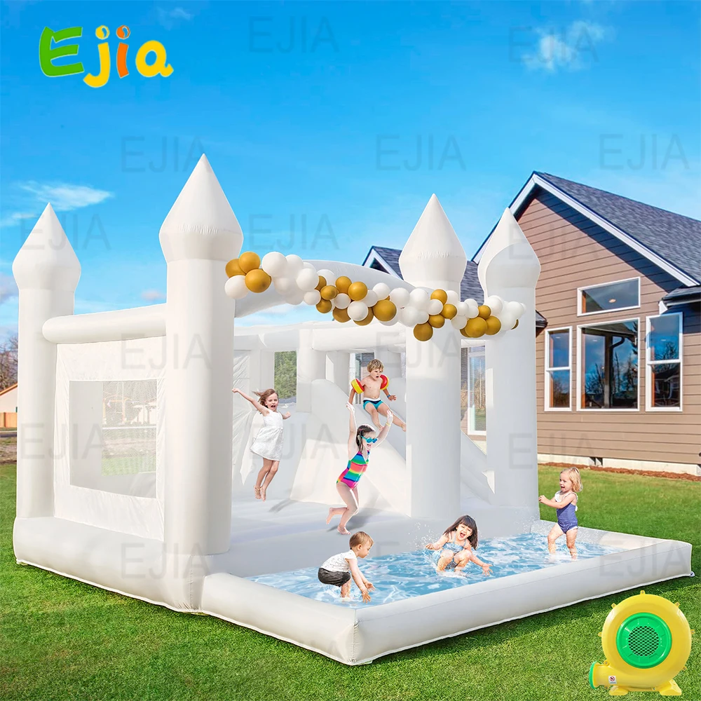 

100% PVC Commercial Inflatable White Bounce House with Slide Ball Pit for Adults Big Kids Inflatable Bounce House for Party 15ft