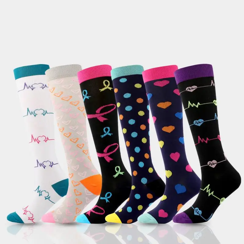 6pair  Polka style Elastic Compression Socks Women Protectors Leg High Long Athletic Doctor Prevent Varicose Veins Love Patterns