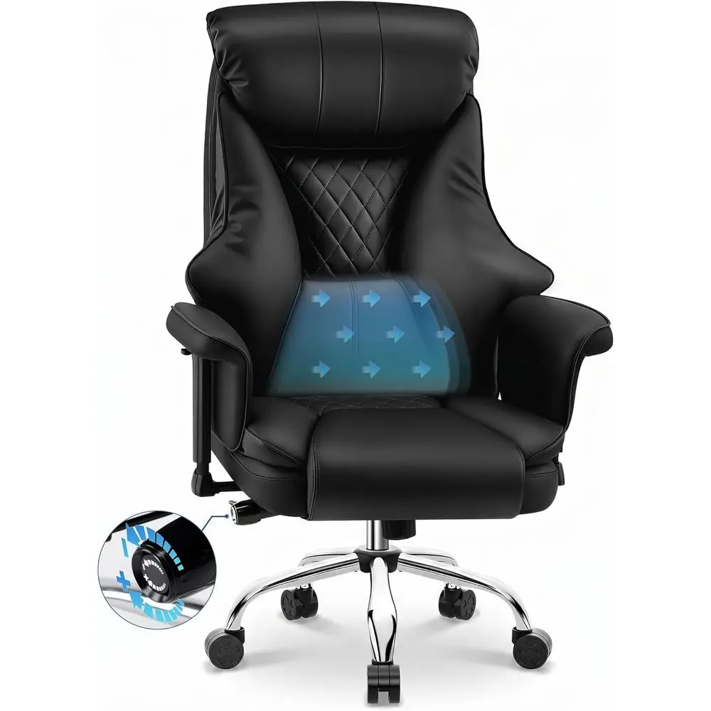 

Executive High-Back Leather Office Chair with Adjustable Lumbar Support and Padded Arms for Comfortable Use