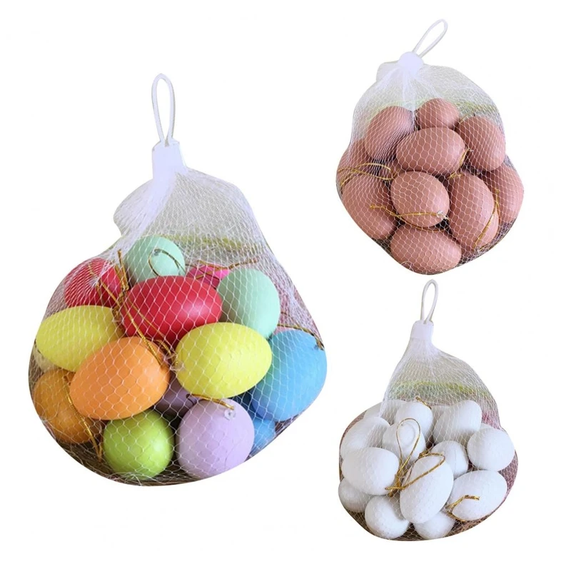 20Pcs Hand Drawing Egg Easter Holiday House Ornament Easter Basket Stuffing Eggs with Lanyard Easter Day Kids Activity P31B