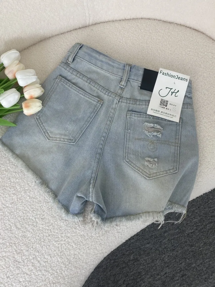 Women's Blue Mini Ripped Denim Shorts Vintage 2000s Y2k Gyaru Micro Jeans Shorts High Waist Hot Cowboy Pants Shorts Summer 2026