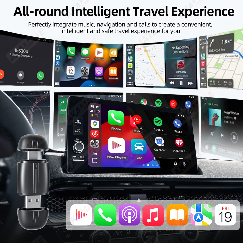 Dongle CarPlay Nirkabel 2 Dalam 1 untuk Mobil Asli dengan CarPlay Berkabel Ke Nirkabel Android Adaptor WIFI Bluetooth Antarmuka Ganda Otomatis