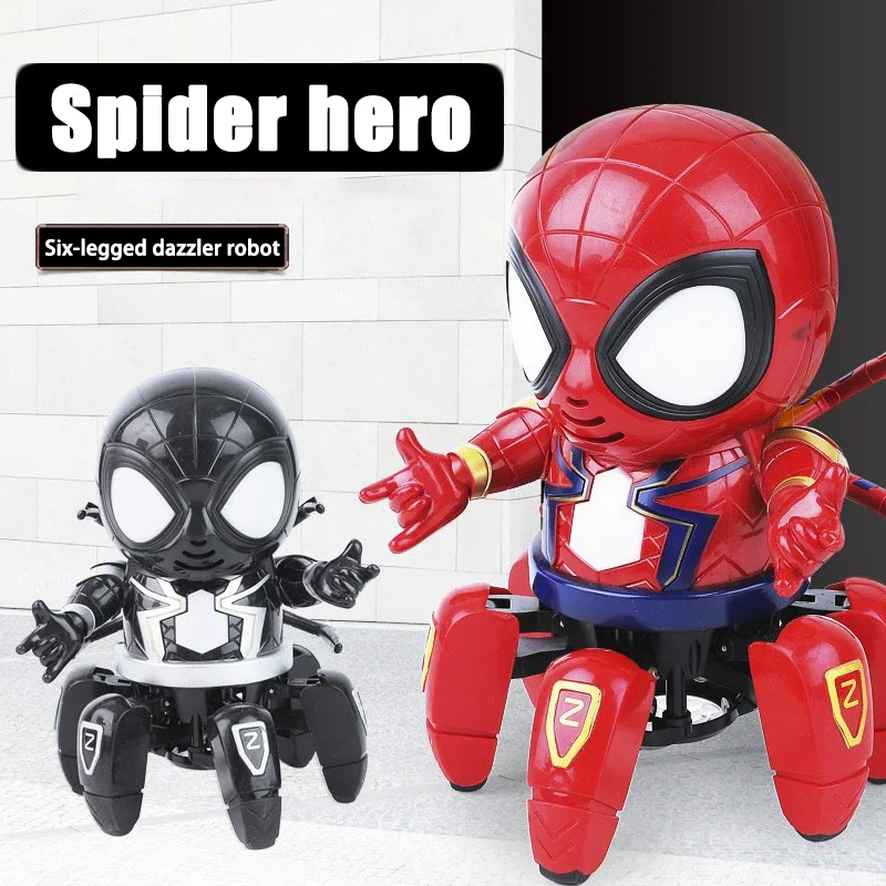 Spider Man Six Claws Octopus Dancing Robot Toys Children Funny Can Sing and Dance Musical Light Electric Toy Kids Birthday Gifts
