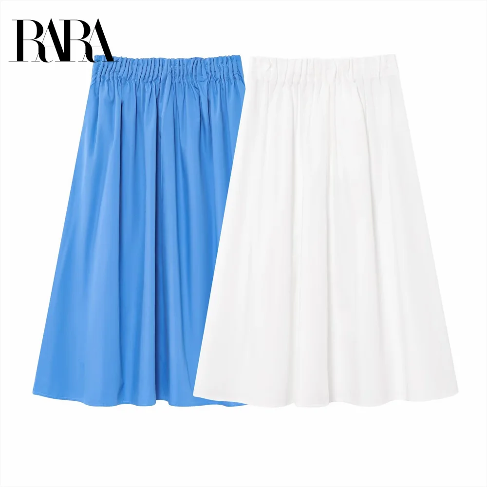 2025 RARA novedad de verano moda mujer temperamento Simple Color sólido ocio Midi medio largo falda de media longitud