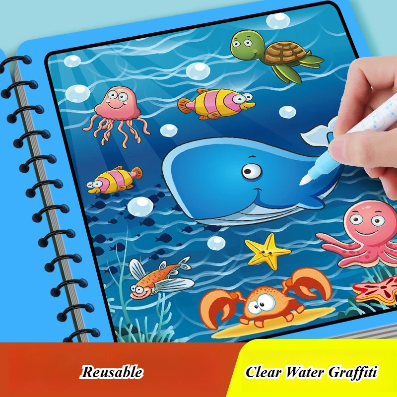 Livre de dessin à l'eau magique, 1 ensemble, peinture colorée Montessori réutilisable avec brosse, cadeau Graffiti pour Festival d'anniversaire
