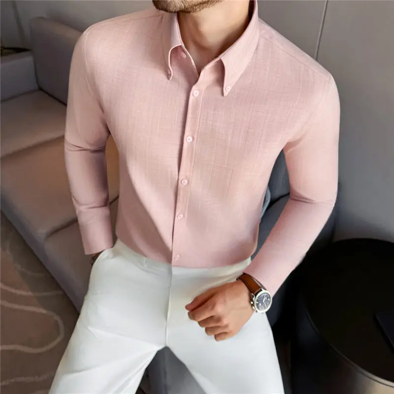 

New Men's Long Sve irt Spring Faion Slim Fit Casual Busin Formal White irt Large Point Collar Stand Fit irt