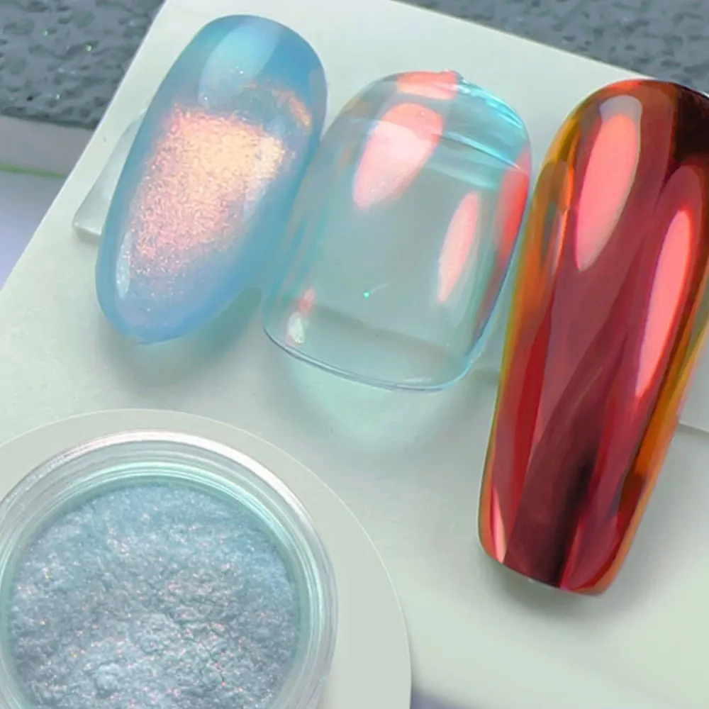 1Box Moonlight Chrome Nail Powder Metallic Mirror Effect Aurora Chameleon Pigment Holographic Iridescent Dust Rubbing on Nails #