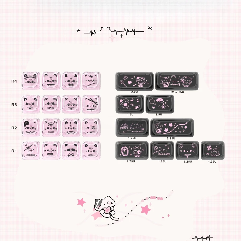 

Cute Cat Theme Keycaps Set PC Cherry MAO Profile 26 Keys Custom Original Handmade Keycaps for Mechanical Keyboard Accessories