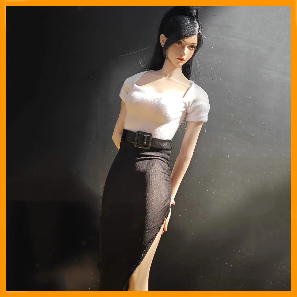 1/6 스케일 군인 도시 레이디 비서 복장 블랙 와일드 칼라 꽉 티셔츠 12in 액션 피규어 용 하이 슬릿 엉덩이 스커트