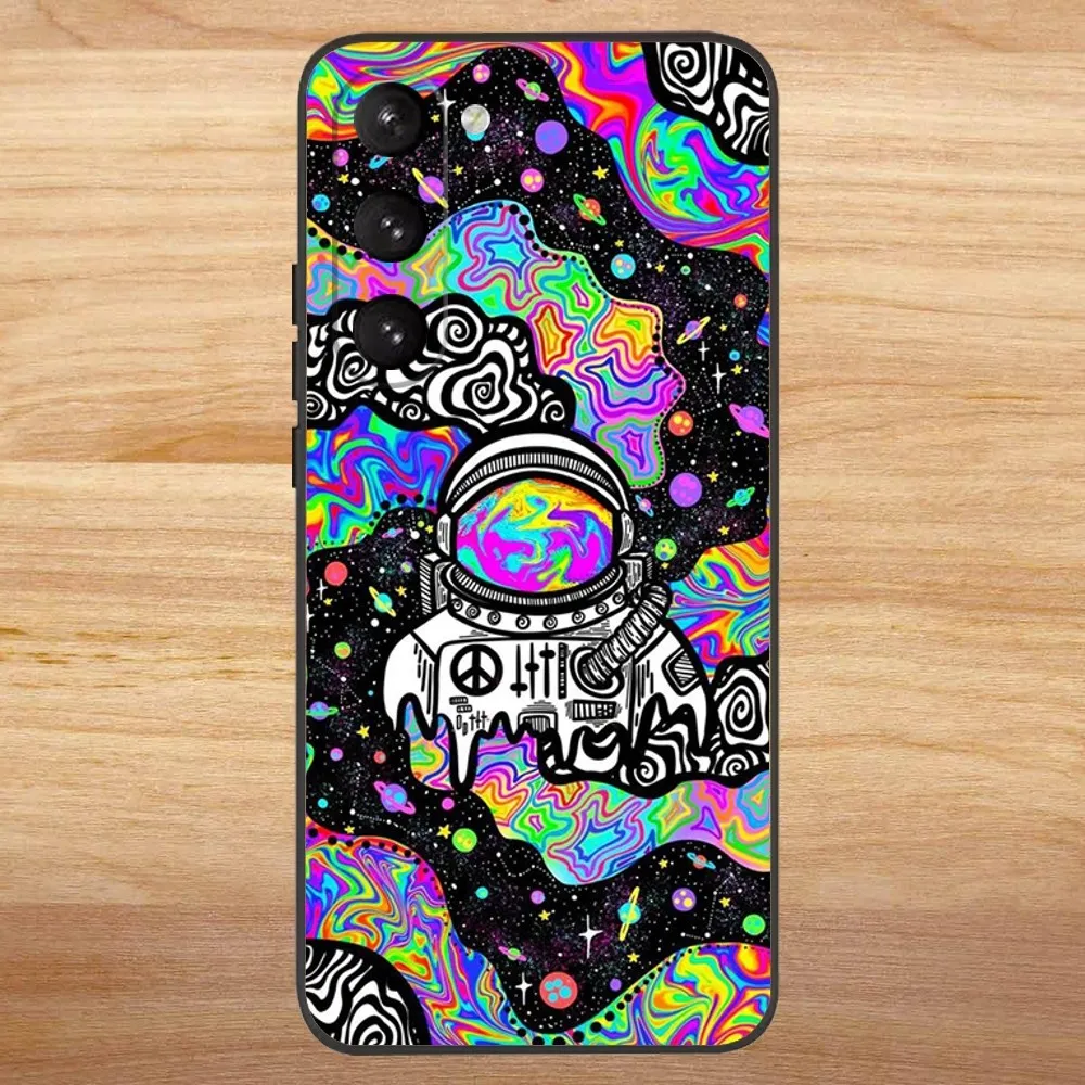 Colourful Psychedelic Trippy Art Phone Case For Samsung S23,23,22,30,21,10,9,Note20 Ultra,Lite,Ultra,5G,Plus,FE,Black Soft Case