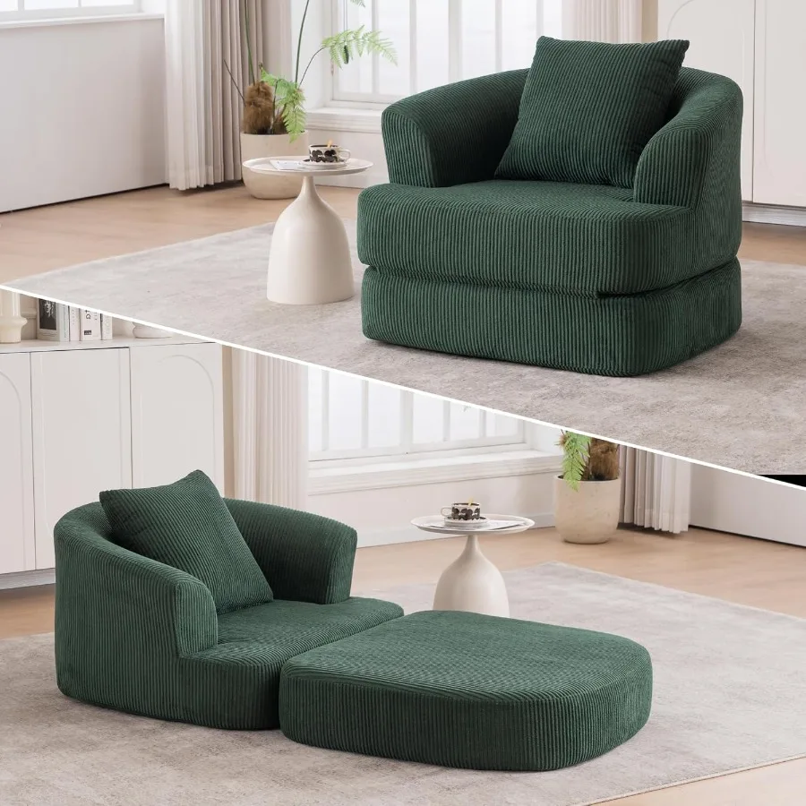 Small Folding Sofa Bed 41 Corduroy Sleeper Chair with Back Support and Pillow Compact for Living Room Bedroom Home Office Apart
