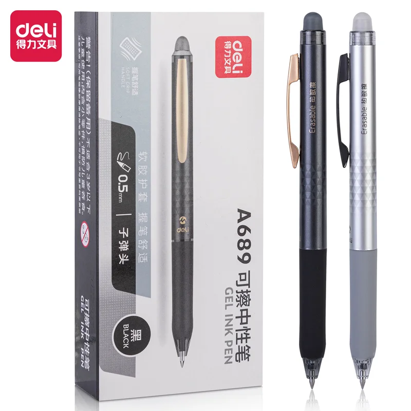 

12Pcs Deli A689 0.5mm Black Blue Ink Erasable Gel Pens School Student Supplies Stationery