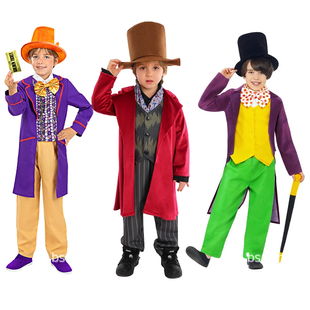 Halloween kids Willy Charlie Cosplay Costume Uniform Chocolate Factory Child Role Play Outfit Full Suit Masquerade Clothing