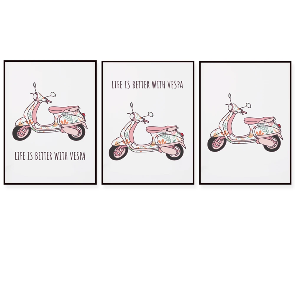 

Scooter Retro Floral Pastel Pink Print, Retro Boho Decor, Bohemian Danish Pastel Home Room Poster