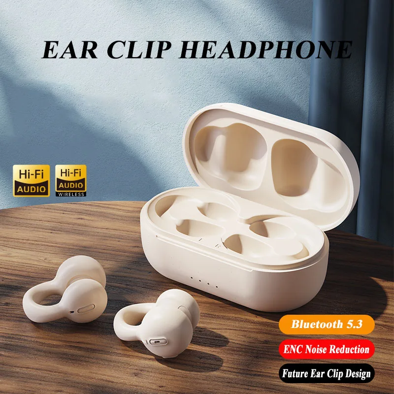 2024 New Earclip Wireless Bluetooth Tws Earphones Waterproof Bone Conduction Sports Open Ear Earbuds Long Battery Gaming Headset