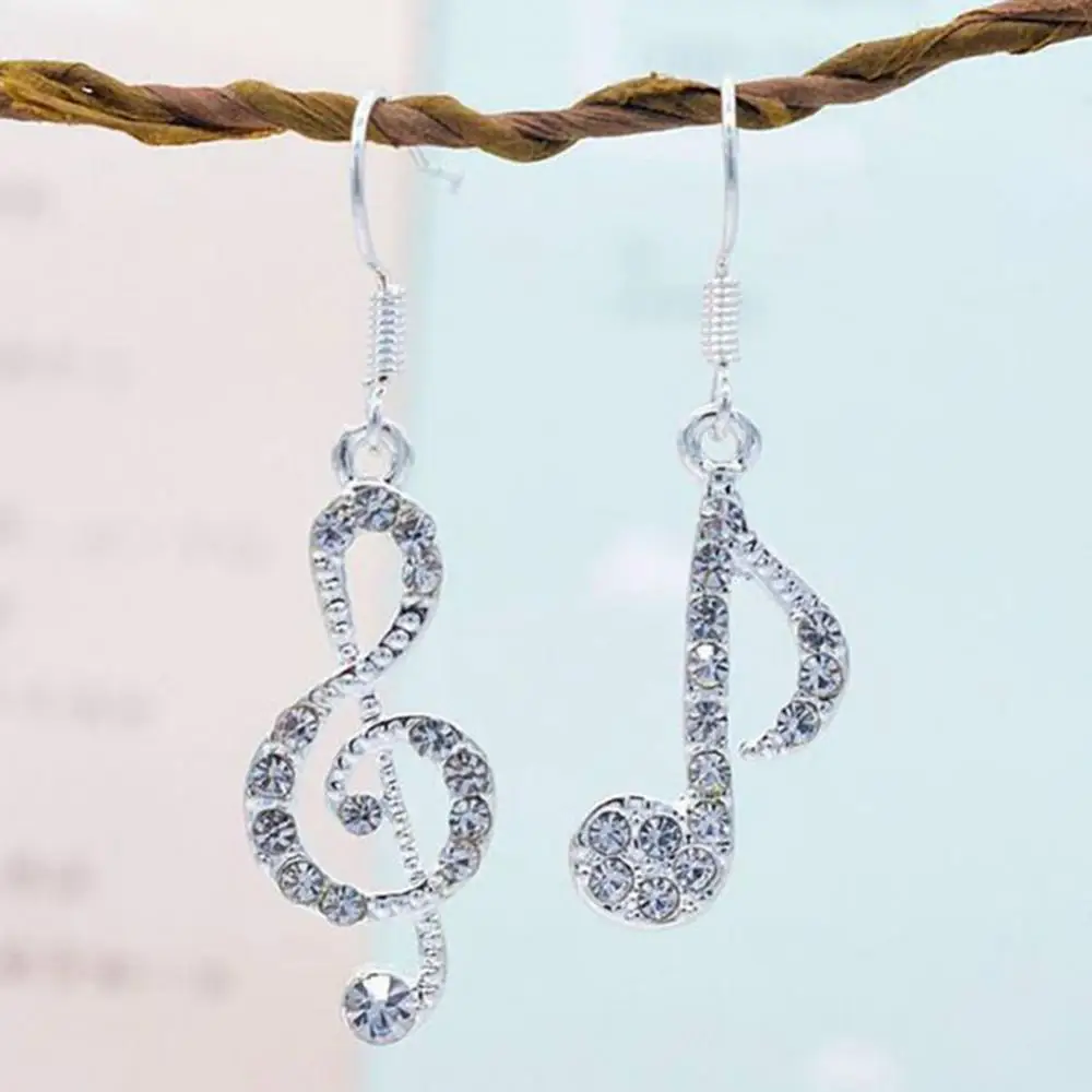 Fashion Women Dangle Earrings Rhinestone Inlaid Treble Music Note Charm Dangle Hook Earring for Women Girl Fashion Jewelry