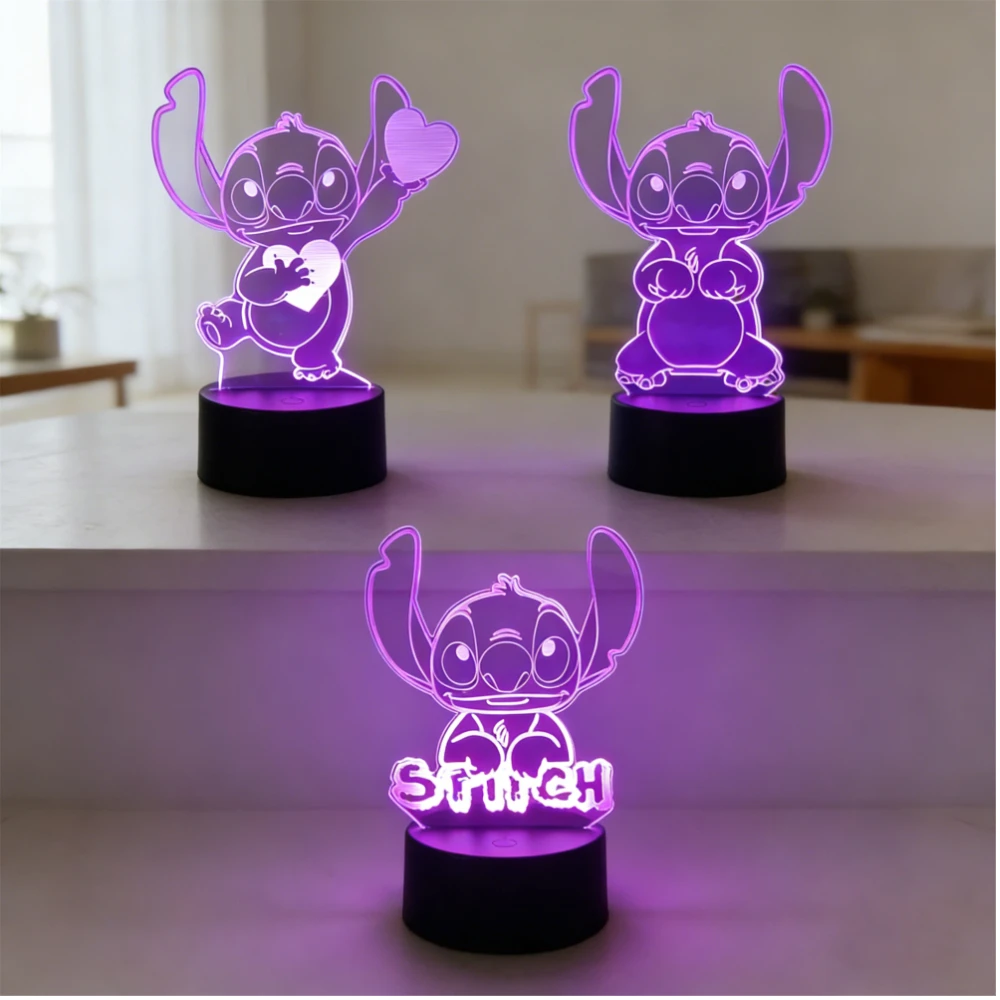 Lámpara Nocturna 3D de Lilo & Stitch, Lámpara de Dibujos Animados con Control Táctil Inteligente, Decoración de Habitación, Luz USB, Regalo de Navidad o Cumpleaños para Niños y Fans