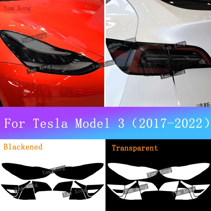 

For Tesla Model 3 2017-2022 Auto Headlight Black Taill Cover Film Front Light Taillight TPU Transparent Armored Protective Films