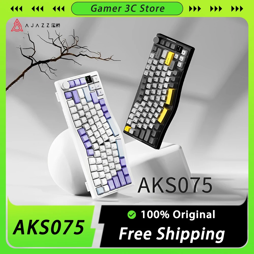 Ajazz AKS075 Mechanical Keyboard Three Mode Ergonomics Wireless Bluetooth Keyboard RGB PC Game Office Custom Mechanical Keyboard