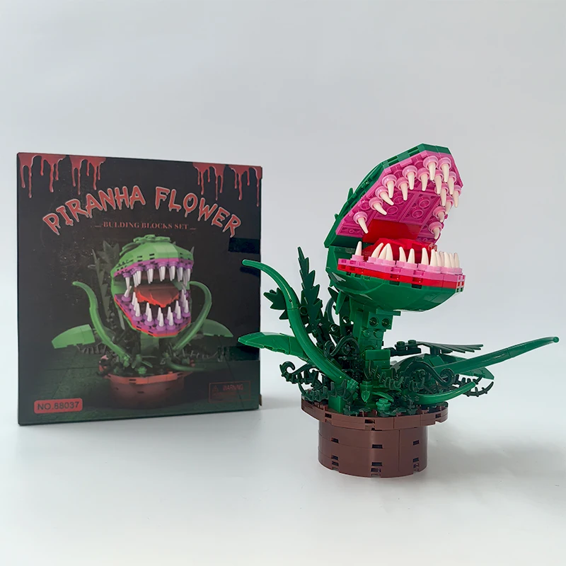 Creative Piranha Plant Building Block Chomper Potted Plant Horrors Man-eating Flower Model Bricks Assemble Toy Gift For Teenager
