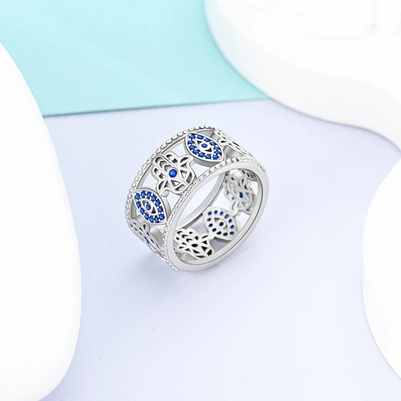 Women's 925 Sterling Silver Hand of Fatima Zircon Wedding Ring