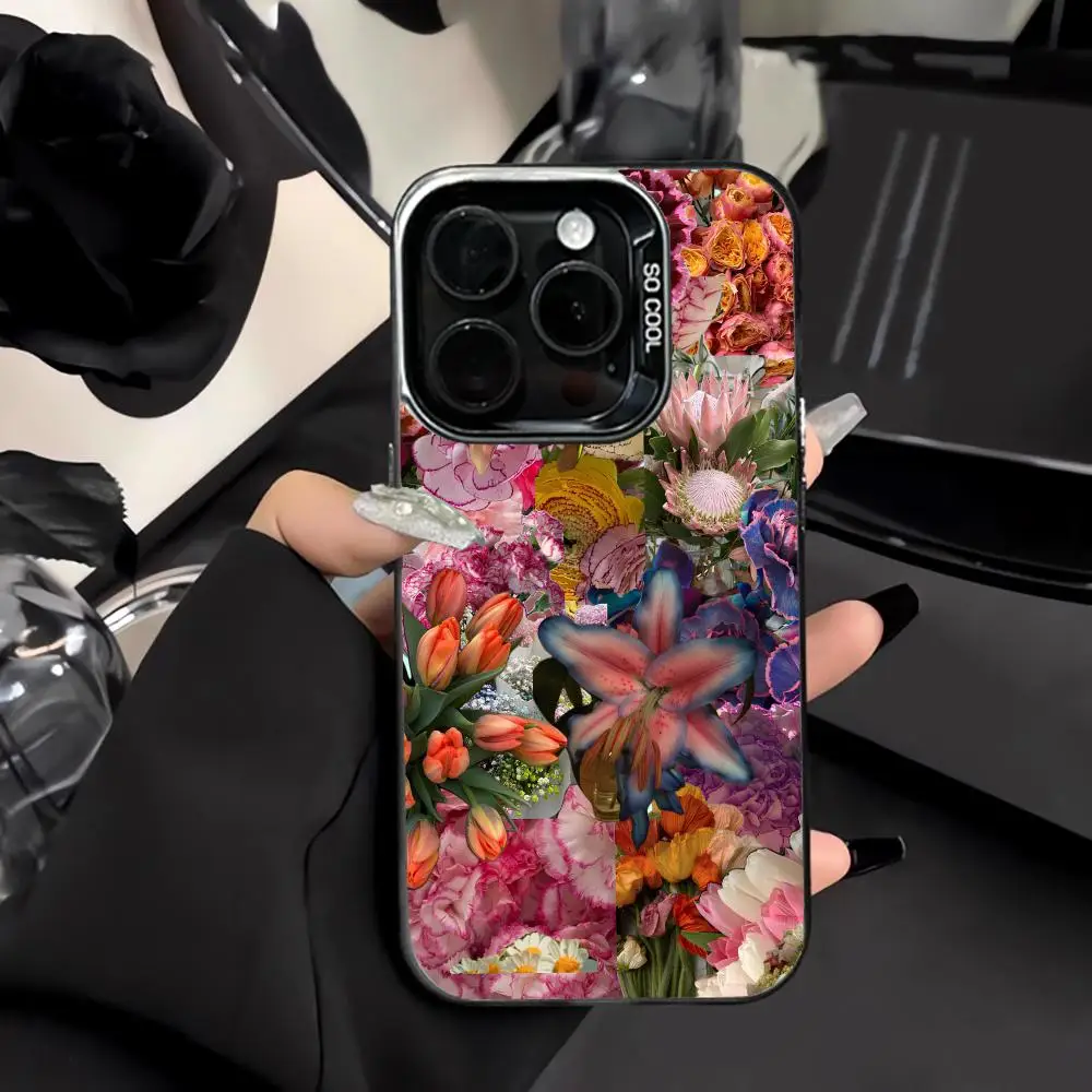 

Beautiful Flowers Mobile Phone Case Shockproof and Anti Slip Frosted Suitable for iPhone 16 15 14 13 12 11 Pro Max Plus Mini